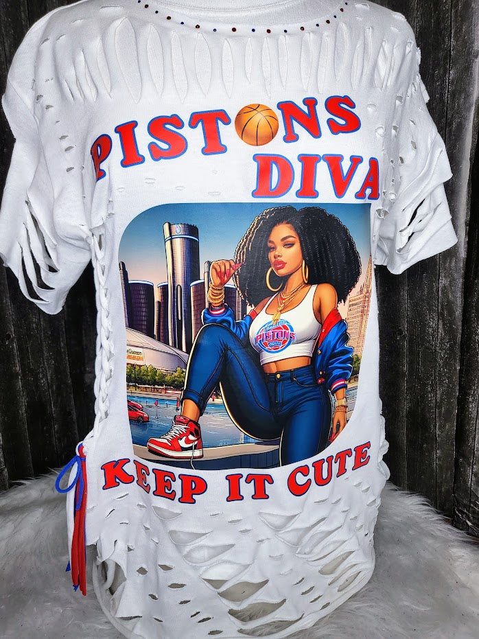 PISTONS DIVA SHREDDED CUSTOM T-SHIRT