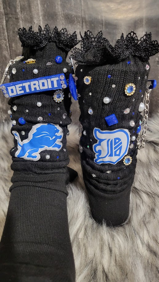 Custom Rhinestone Lions Bucket Hat & Junk Sock Set